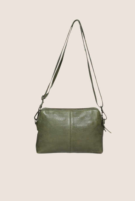 Soft Cow Leather Double Zip Comp Bag - Olive