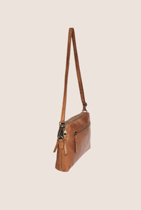 Soft Cow Leather Double Zip Comp Bag - Tan
