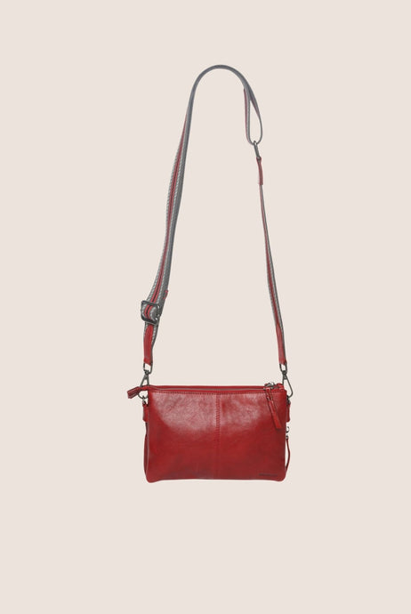 Soft Cow Leather Multi Zip Comp Cross Body Bag - Scarlet