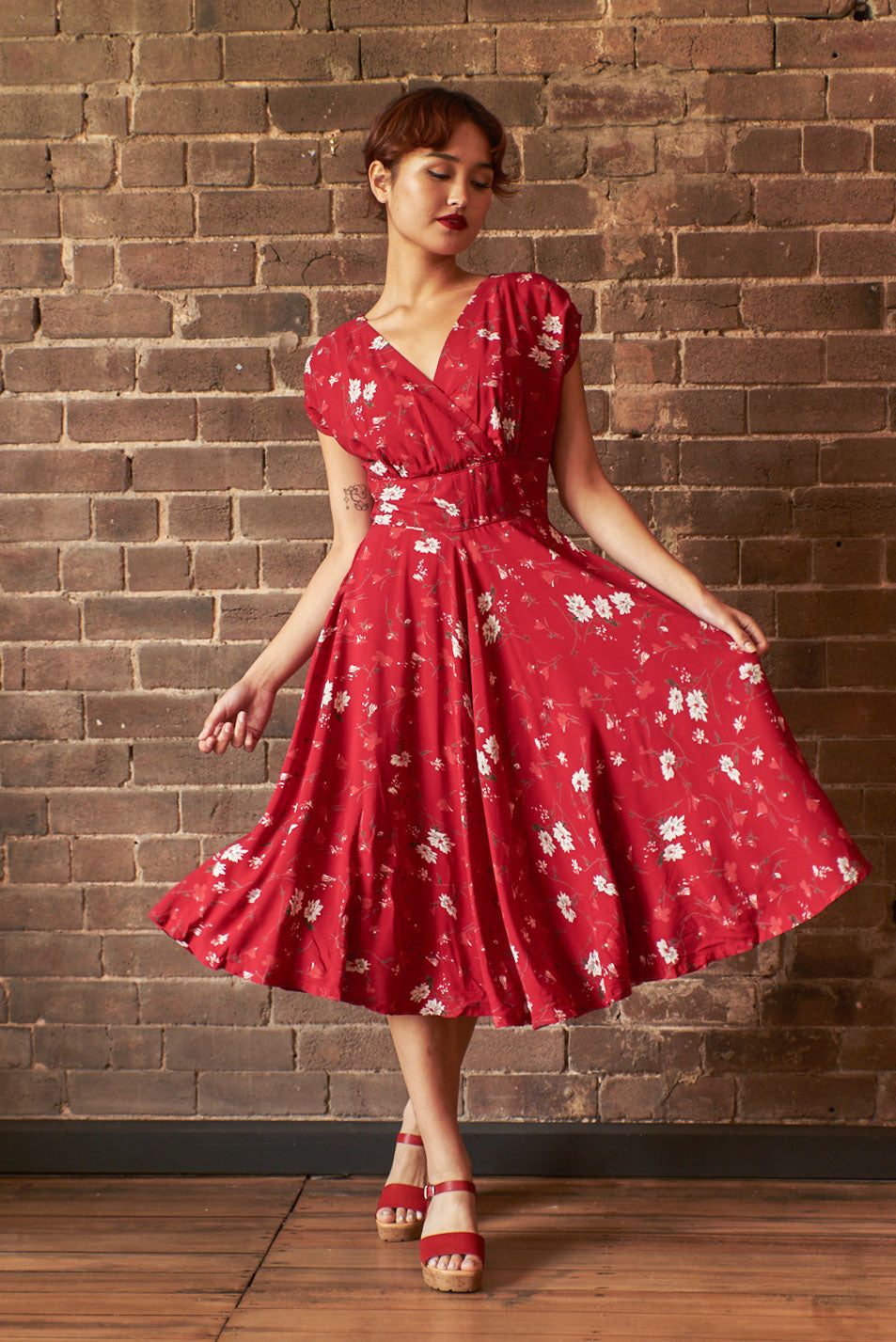 Viola Red & Cream Daisy Dress