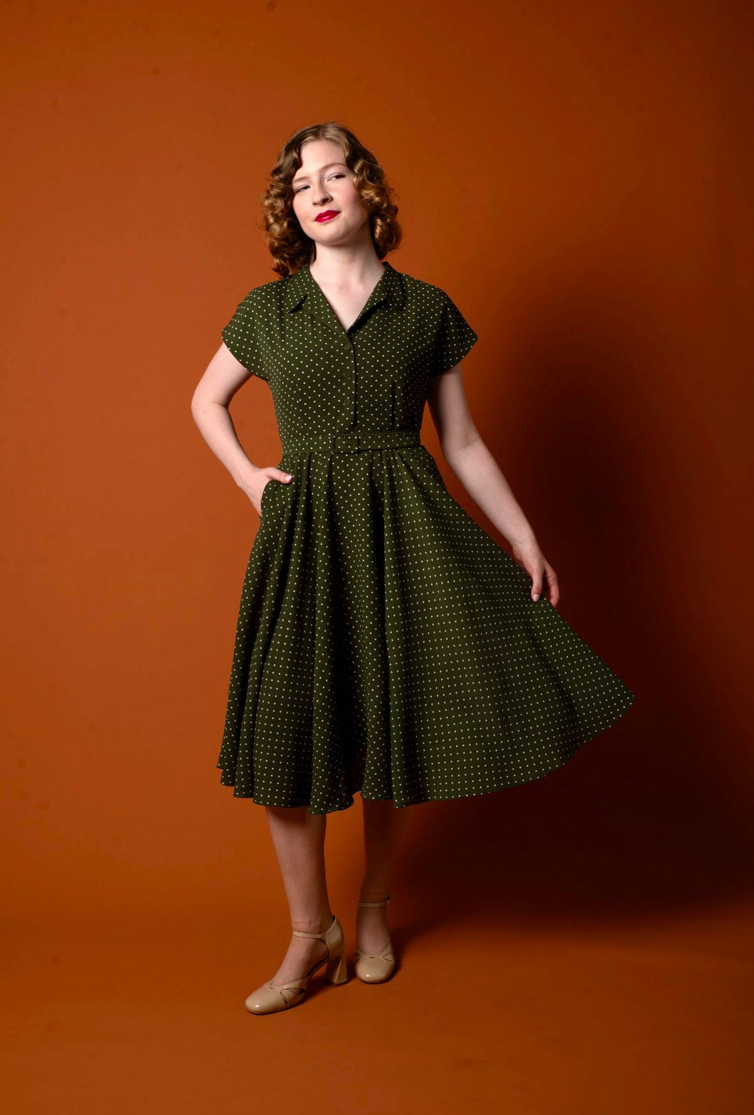 Manette Green & Cream Dots Dress