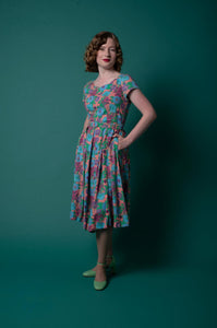 Laura Turquoise & Pink Linen Floral Dress