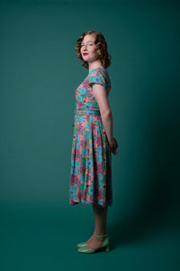 Laura Turquoise & Pink Linen Floral Dress