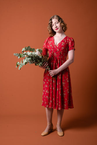 Fiorella Corset Red & Cream Cherry Blossom Dress