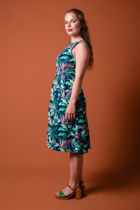 Bee Green Gardenia Floral Linen Dress