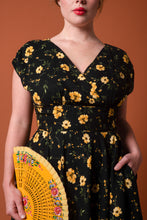 Load image into Gallery viewer, Viola Black &amp; Mustard Linen Floral Dress