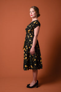 Viola Black & Mustard Linen Floral Dress