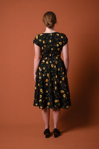 Viola Black & Mustard Linen Floral Dress