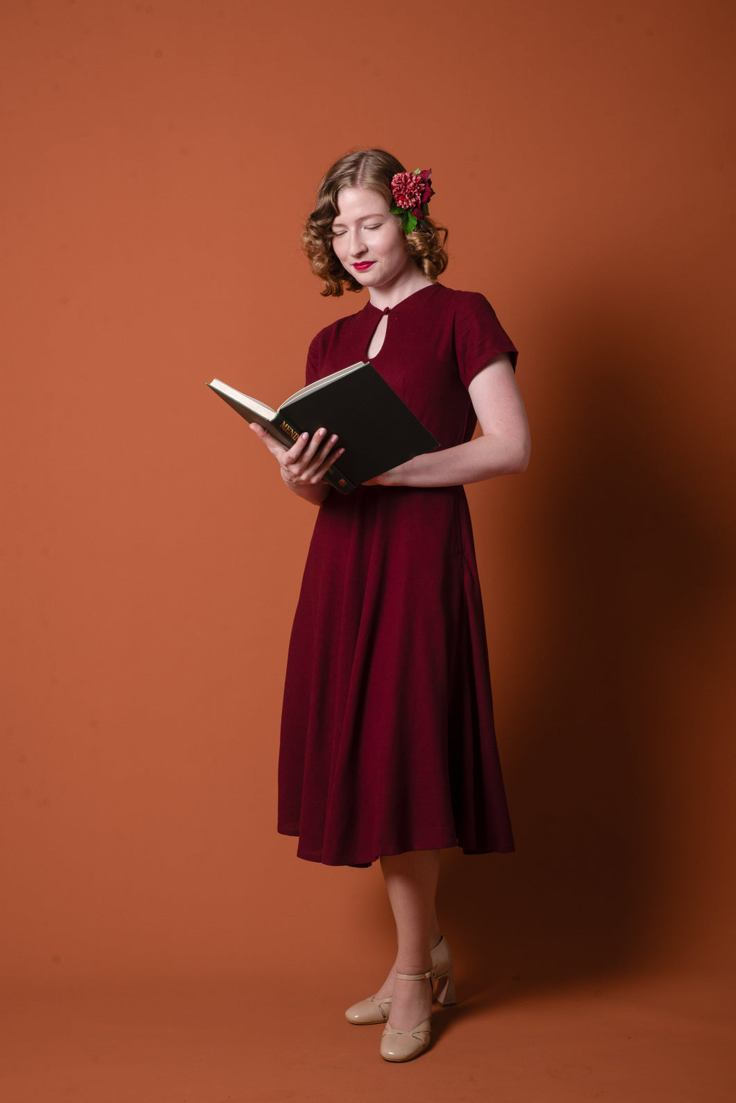 Sakura Burgundy Linen Dress