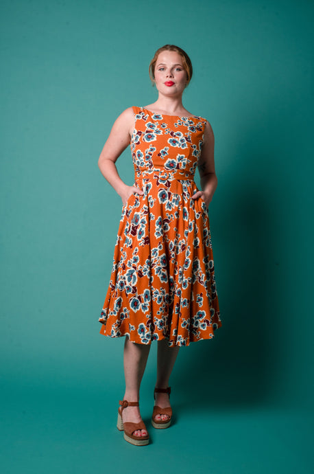 Maeve Orange & Blue Linen Floral Dress