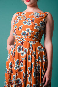 Maeve Orange & Blue Linen Floral Dress