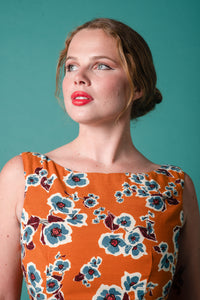 Maeve Orange & Blue Linen Floral Dress