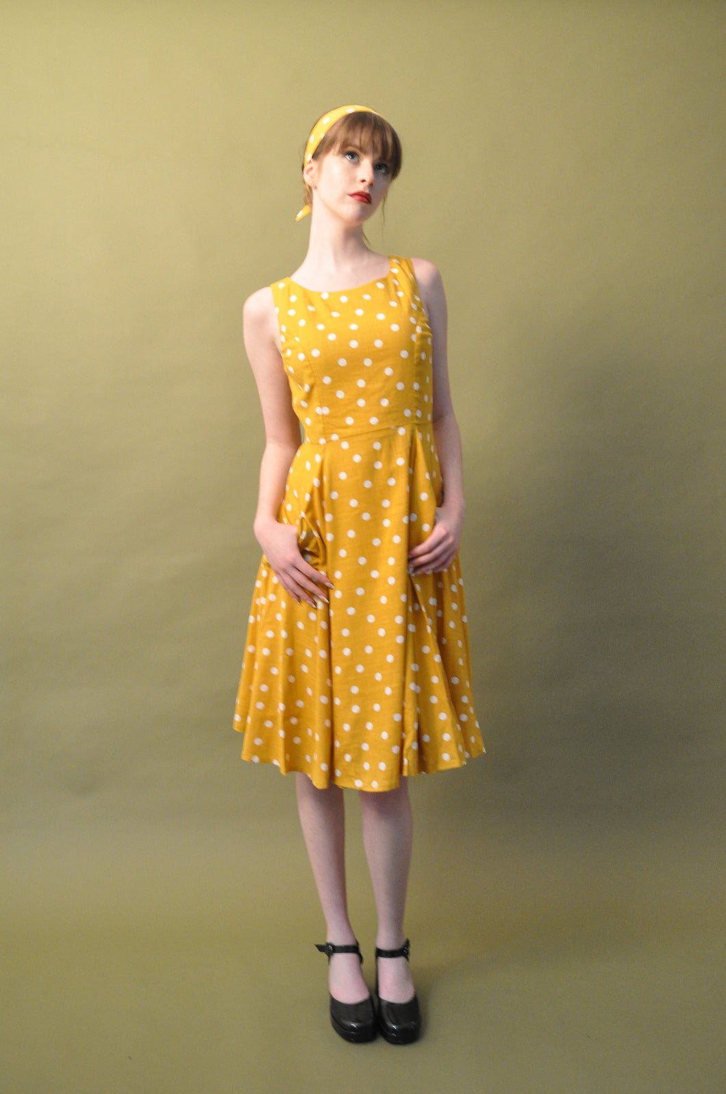 Chita Mustard & Cream Polka Dot Linen Dress