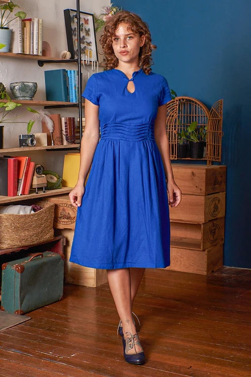 Ally Cobalt Linen Dress Elise Design