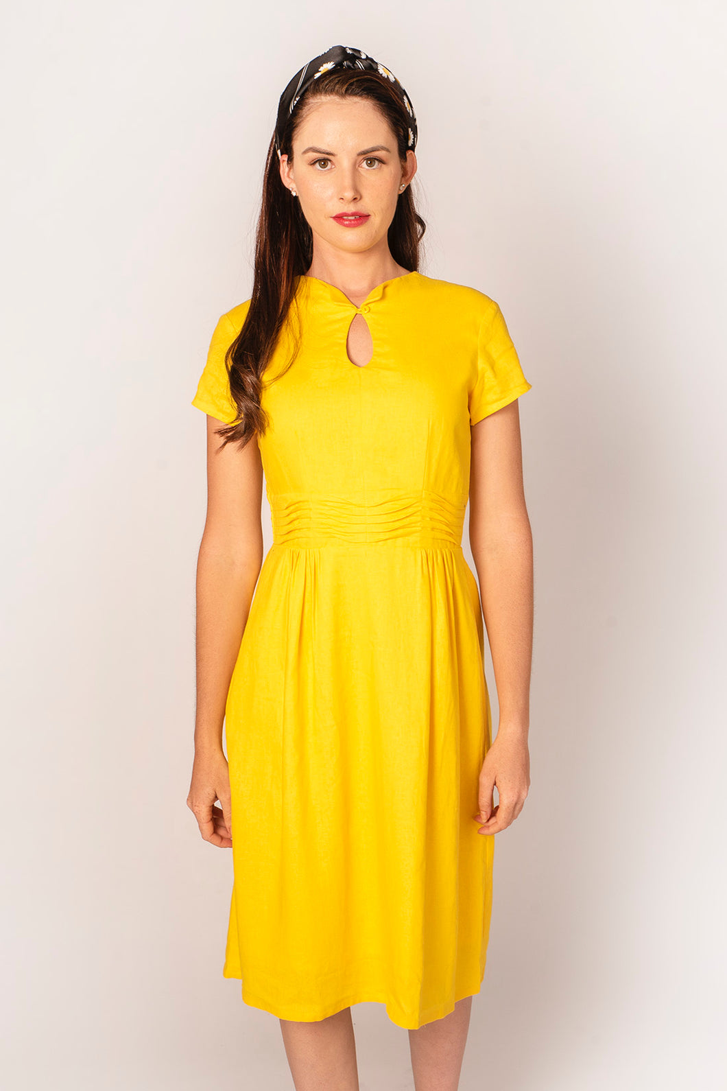 Ally Yellow Linen Dress