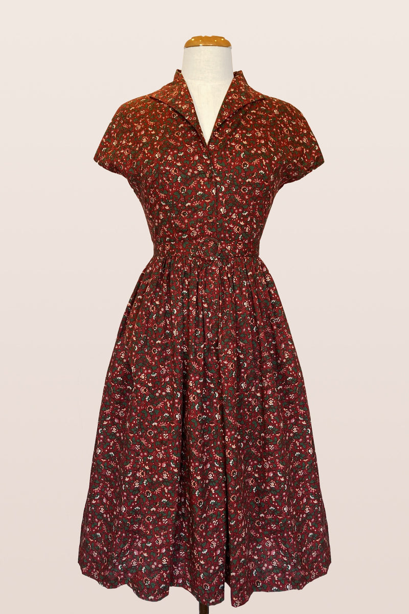 Amilie Mahogany & Bottle Green Floral Dress – Elise Design