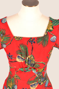 Astrid Red Tropical Linen Dress