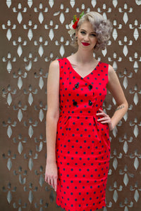 Tegan Red & Navy Polka Dress - Elise Design
 - 1
