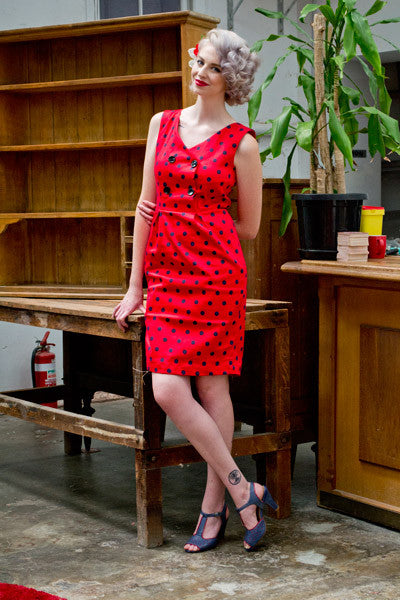 Tegan Red & Navy Polka Dress - Elise Design - 2