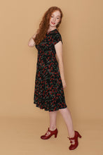 Load image into Gallery viewer, Kay Floral Black &amp; Red Dress