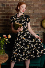 Load image into Gallery viewer, Peach Rose Black &amp; Green Floral Dress
