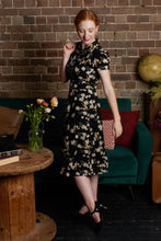 Load image into Gallery viewer, Peach Rose Black &amp; Green Floral Dress