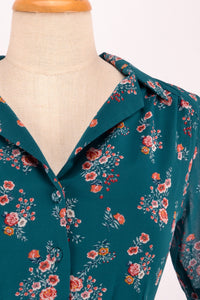 Farah Teal Floral Shirt Dress