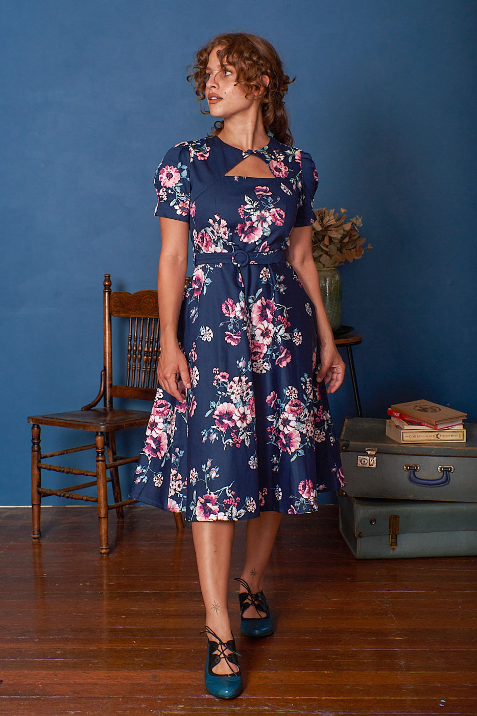 strapless open back dress Ginger Teal & Pink Floral Dress – Elise Design