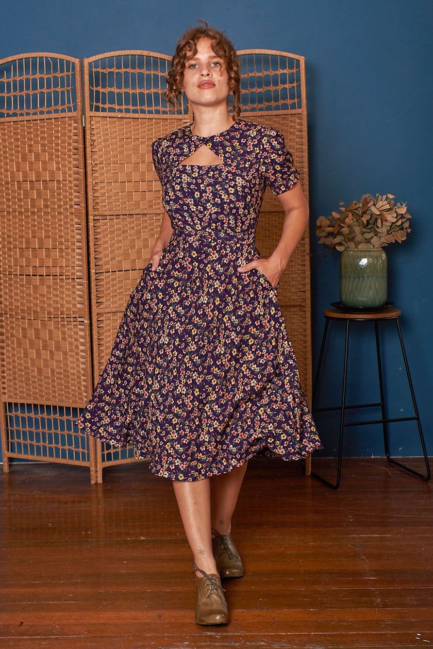 Ginger Purple Cherry Floral Dress – Elise Design