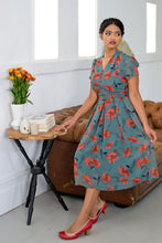 Load image into Gallery viewer, Grace Kelly Teal/Orange Floral Dress