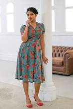 Load image into Gallery viewer, Grace Kelly Teal/Orange Floral Dress