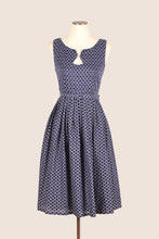Load image into Gallery viewer, Hana Blue &amp; Cream Quatrefoil Cotton Dress