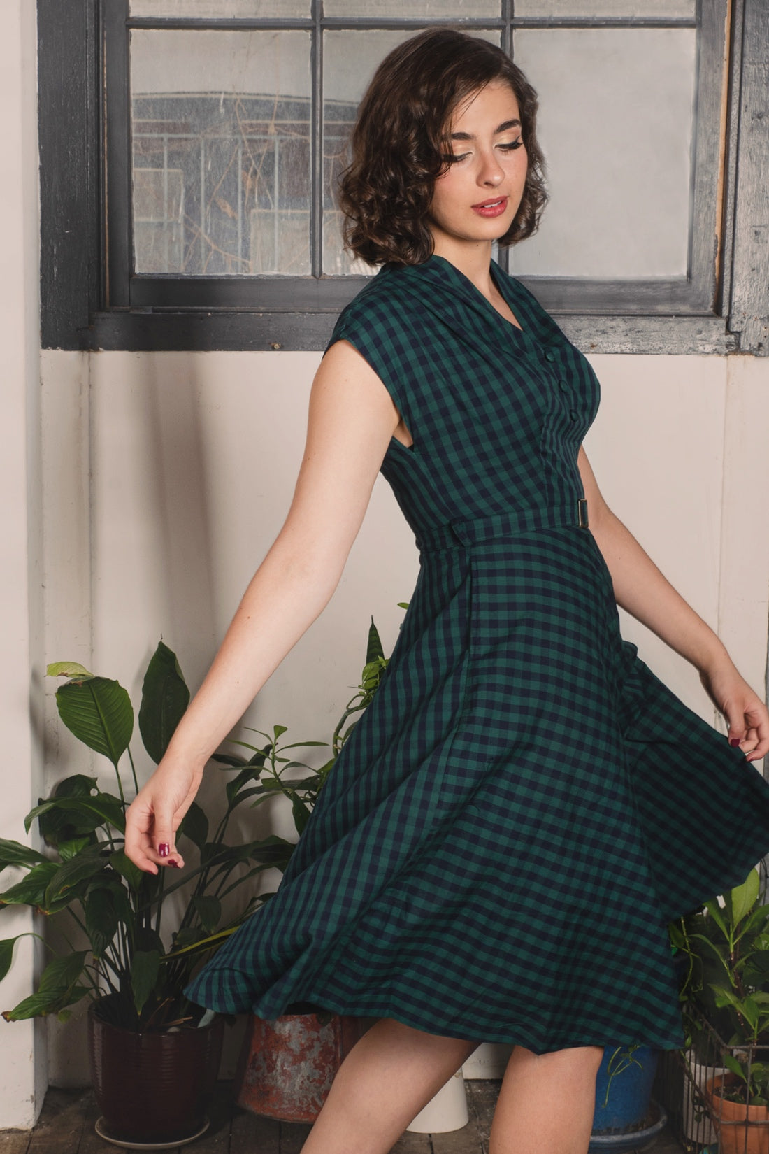 May Green & Navy Checker Dress – Elise Design