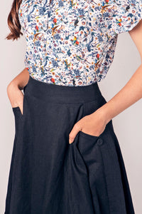 Meline Navy Linen Skirt