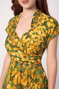 Pansy Green & Mustard Floral Dress
