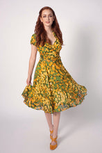 Load image into Gallery viewer, Pansy Green &amp; Mustard Floral Dress