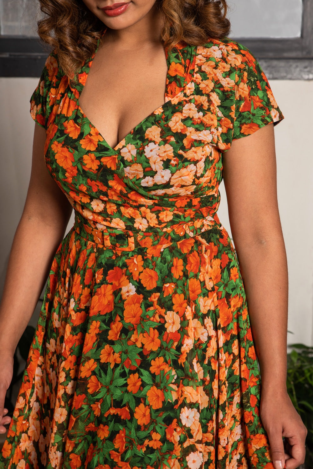 Pansy Burnt Orange & Green Floral Dress Elise Design Pansy Burnt Orange & Green Floral Dress Elise Design