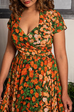 Load image into Gallery viewer, Pansy Burnt Orange &amp; Green Floral Dress