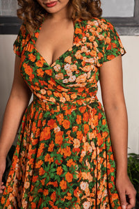 Pansy Burnt Orange & Green Floral Dress