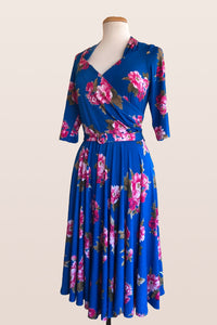 Pansy Jersey Cobalt & Pink Floral Dress