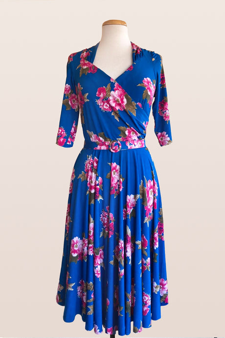 Pansy Jersey Cobalt & Pink Floral Dress