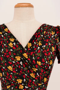 Red & Mustard Floral Jersey Dress