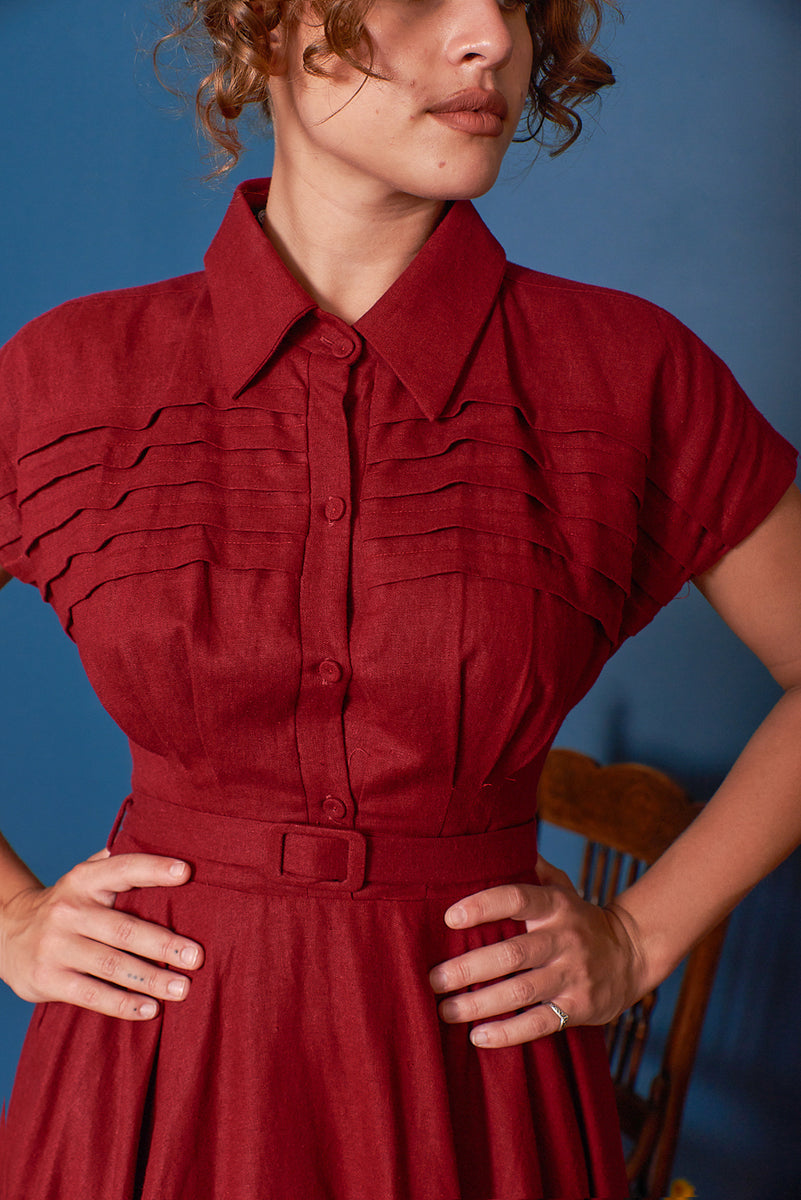 Sammy Burgundy Linen Dress – Elise Design