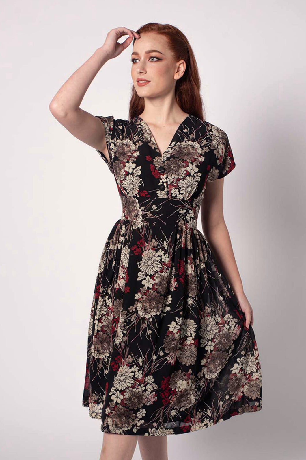 Sage Black Floral Dress