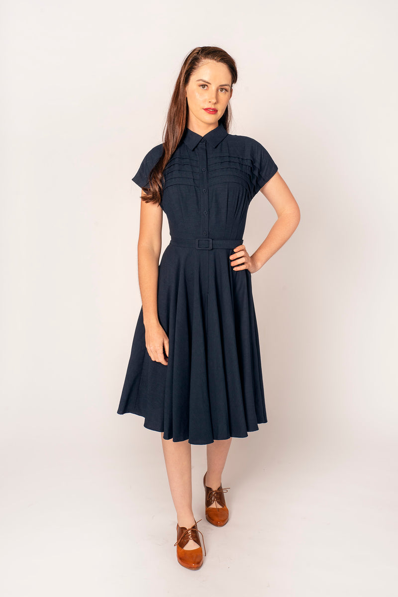 Sammy Navy Linen Dress – Elise Design