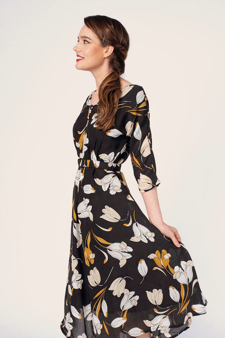 Sienna Mustard & Black Floral Dress