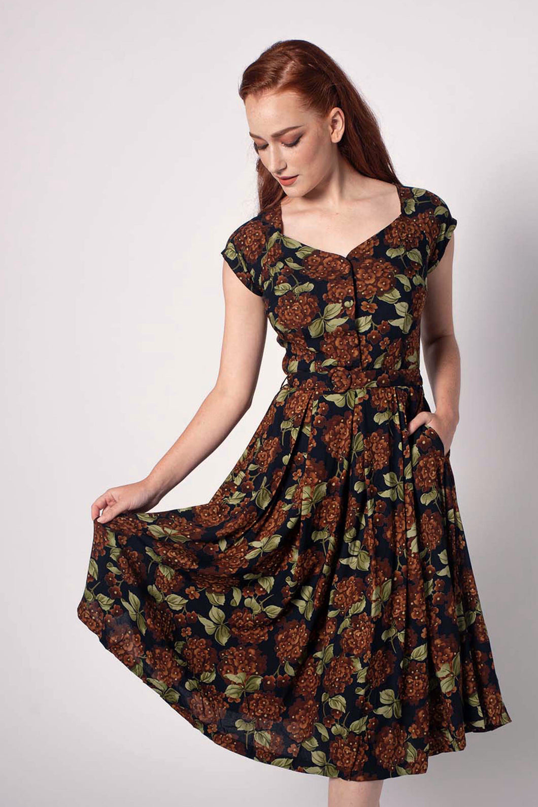 Tuscan Brown & Green Floral Dress