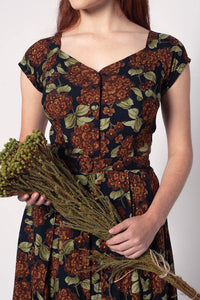 Tuscan Brown & Green Floral Dress