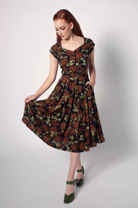 Tuscan Brown & Green Floral Dress