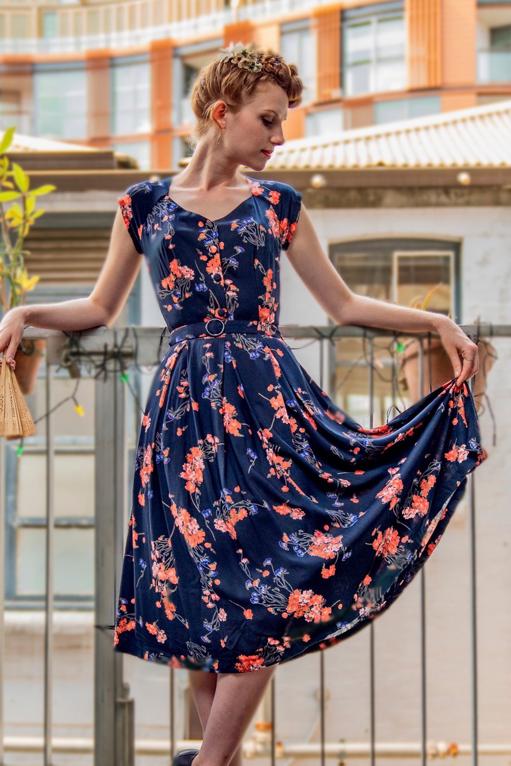 Tuscan Navy & Orange Floral Dress Elise Design Tuscan Navy & Orange Floral Dress Elise Design